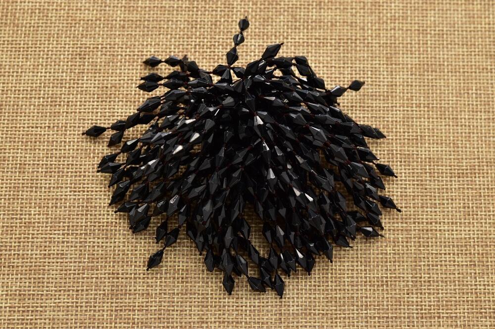Vintage Black Beaded Starburst Brooch Statement Spray Fringe Pin 1960s Bin5B